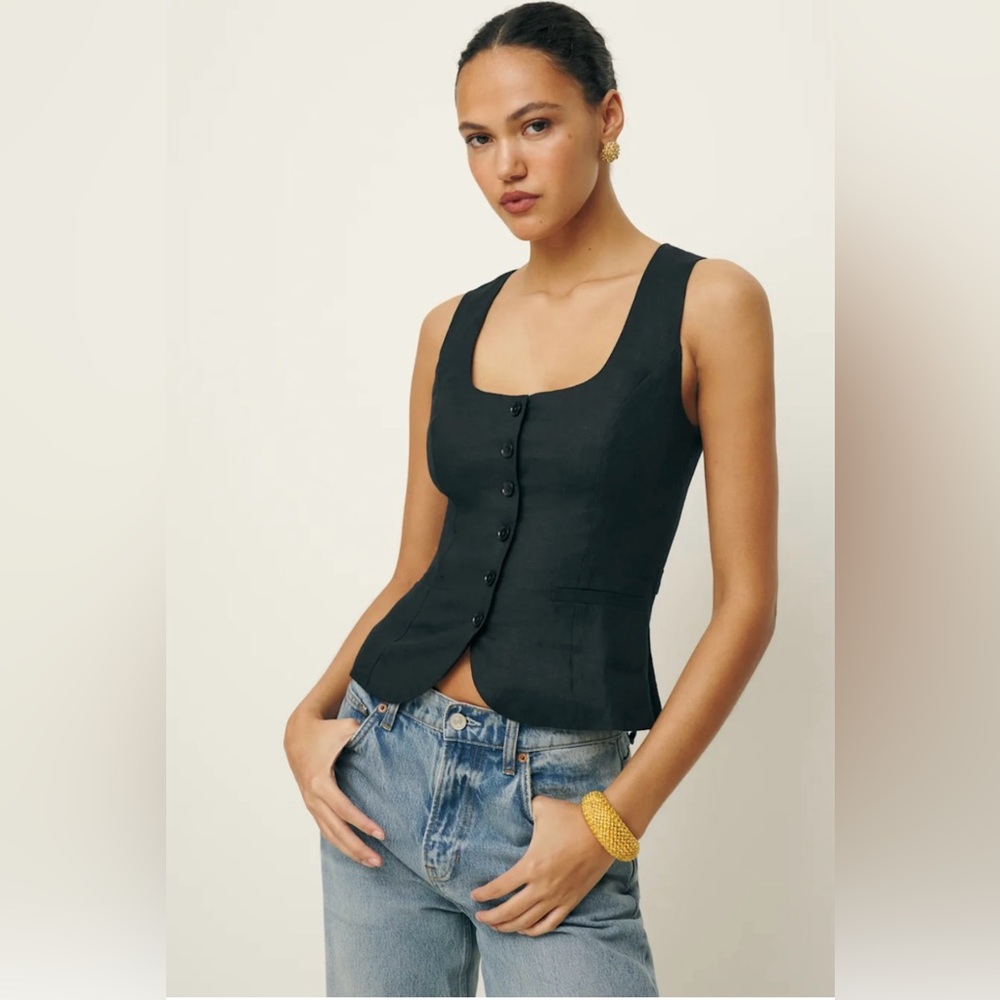Reformation Delanie Linen Top Vest Black French- Size Small
